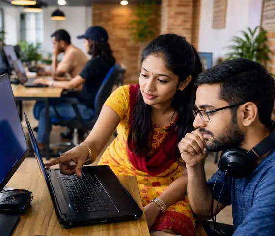 Students learning IT skills at Waterflame Institute